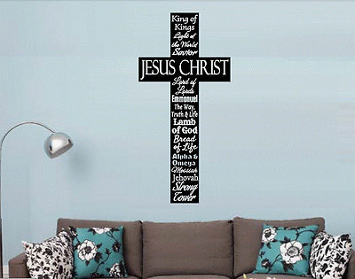 #ad CROSS NAMES OF JESUS Christian Decor Vinyl Wall Decal Lettering Words Religious $25.94