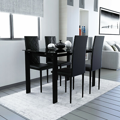 #ad Modern Dining Table Set Kitchen Table Set Dining Table w 4 Leather Chairs Black $175.00