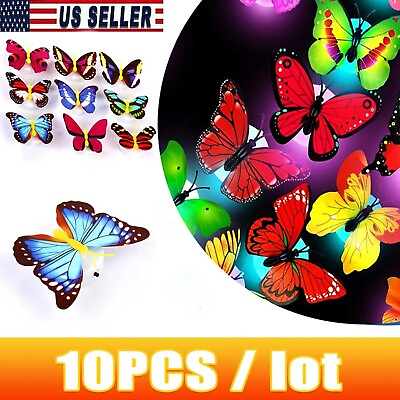 #ad 10Pcs 3D Butterfly LED Wall Stickers Glowing Bedroom DIY Home Decor Night light $16.99