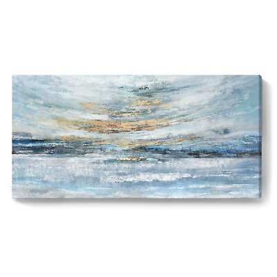 #ad Abstract Wall Art for Living Room Large Framed Light Blue Canvas Print Coasta... $154.84