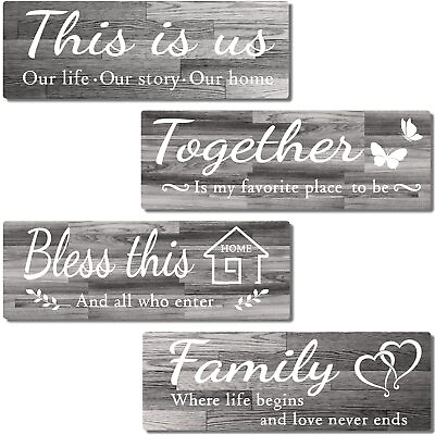 #ad 4 PCS Home Wall Decor Signs Rustic Wooden Living Room Hanging Decorations $23.37