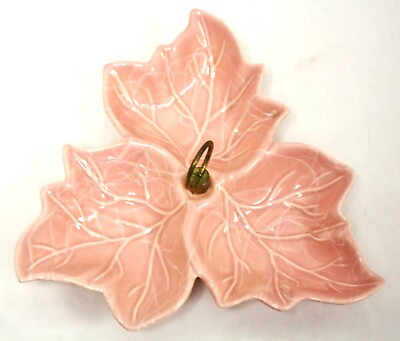 #ad Vintage 1950s Mid Century Pink White Splatter USA Pottery Art Leaf Decor Tray $14.99