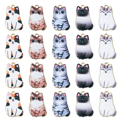 #ad #ad 20Pcs Golden Cat Alloy Enamel Pendants Charms For DIY Jewelry Making 25x16x3mm $9.19