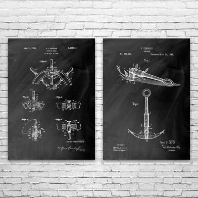 #ad Nautical Sailing Patent Prints Set of 2 Navy Officer Ship Captain Gift Wall Art $44.95