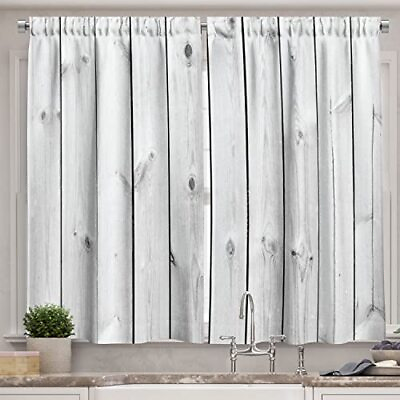 #ad #ad Rustic Kitchen Curtains Greyscale Wooden 2 pcs set 55quot; x 39quot; Black Grey $44.22