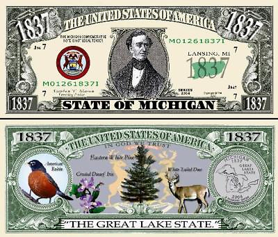 #ad classic State of Michigan Dollar Bill Play Funny Money Novelty Note FREE SLEEVE $1.69