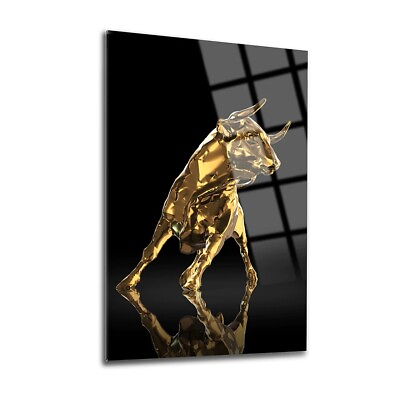 #ad Golden Bull Tempered Glass Wall Art Fade Proof Home Decor Wall Hangings $249.00