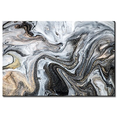 #ad Abstract Fluid Ink Canvas Wall Art for Living Room Black and White Marble Pr... $155.48