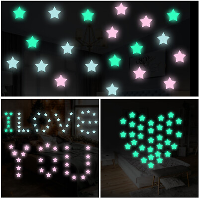 100 pcs Pack Glow In The Dark 3D Stars Moon Stickers Bedroom Wall Room Decor DIY $5.99
