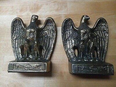 #ad Vintage Brass Federal Eagle Bookends Mid Century Modern Rare Swords $125.00