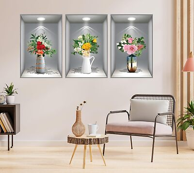 #ad 3D Green Plants Wall Decals 3D Green Pot Plants Wall Stickers 3D Flower Wall S $35.69