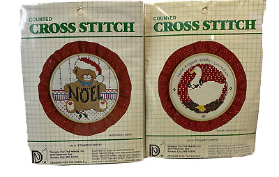 #ad Christmas Counted Cross Stitch Kits Lot Of 2 Needle Craft Bear Goose Vintage $14.98