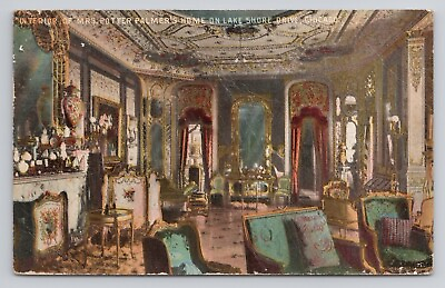 #ad Interior of Mrs Potter Palmer#x27;s Home Lake Shore Drive Chicago IL 1914 Postcard $3.80