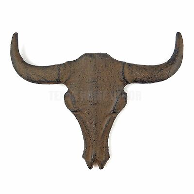 #ad Texas Longhorn Wall Plaque Cast Iron Cow Skull Rustic Western Decor Brown 7 inch $15.95