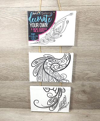 #ad 3 Mini Canvas on a Rope Kit Rectangle Colorable Wall Art DIY Set w Paint amp; Brush $36.00