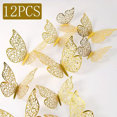 #ad 12Pcs Fashion 3D Hollow Butterfly Creative Wall Sticker For DIY Wall Stickers $5.55
