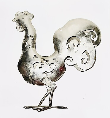#ad Vintage Polished Metal Rooster Kitchen Decor Country Rural Chickens $29.00