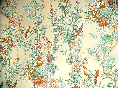 #ad Vintage decorators drapery upholstery polyester fabric birds floral print BTY $9.99