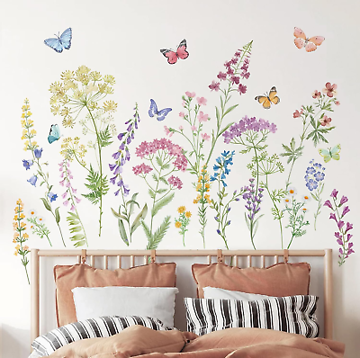 #ad Garden Flower Wall Stickers Wildflower Grass Butterflies Peel and Stick Wall Art $21.89