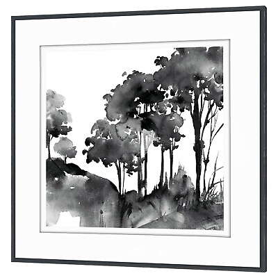 Black amp; White Abstract Wall Art Landscape Trees Picture Framed Decor 16.25X16.25 $59.99