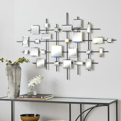 #ad Metal Geometric Home Wall Decor Wall Sculpture with Square Mirrored Accents $50.09