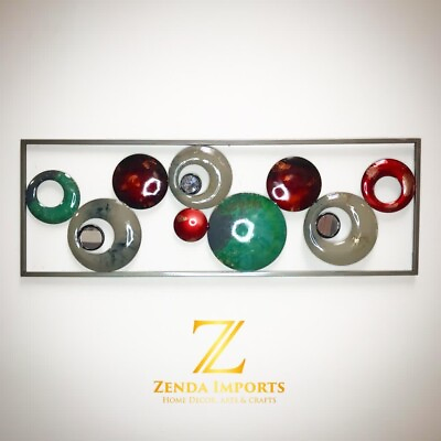 #ad Framed Circle Red White Gold Shapes Wall Art Decor Metal Sculpture ZENDA IMPORTS $49.00