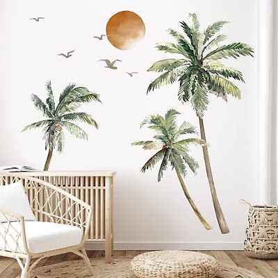 #ad Boho Palm Tree Wall Stickers Large Tropical Tree Sunset Peel and Stick Wall A... $36.09
