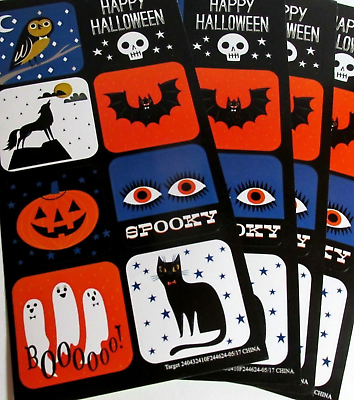 Spooky Halloween Stickers 10 Sheets x 8 Large = 80 Total Wolf Bat Cat Ghost Owl $9.95