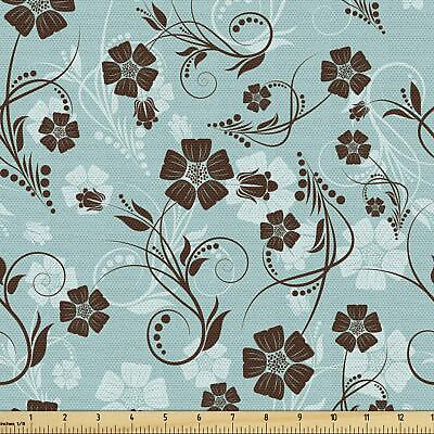 #ad Lunarable Vintage Fabric by The Yard Nostalgic Flower Composition with Swirls... $68.68