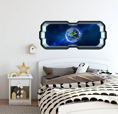 #ad SpaceScape Earth #1 3D Space Ship Window Wall Decal Removable Vinyl Wall Sticker $23.99