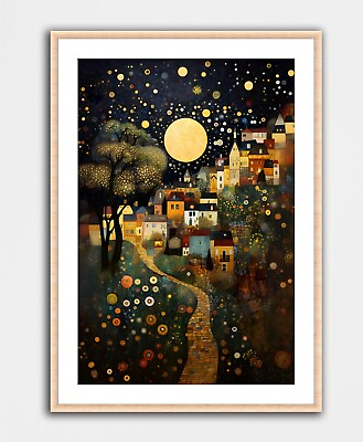 #ad Gustav Klimt Inspired Art Print Wall Art Home Decor Poster Mural Moon Night Sky $9.50