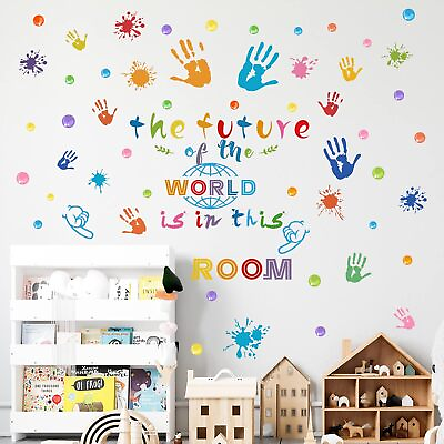 #ad Handprint Wall Stickers Colorful Inspirational Quotes Paint Splatter Wall Decals $12.73