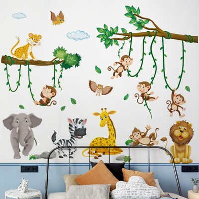 #ad Nursery Decor Kids Removable Wall Stickers Decals Monkeys Jungle Animals Party $9.99