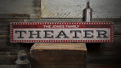 #ad Theater Home Theater Decor Movie Rustic Distressed Wood Sign $189.00