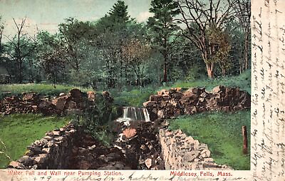 #ad Vintage Postcard 1912 Water Fall amp; Wall near Pumping Station Middlesex Fells MA $11.99