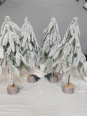 New Lot of 4 Winter 18quot; Flocked Christmas Tree Faux Pine Wood Base Target Decor $11.99
