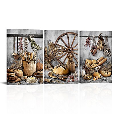 #ad sechars Rustic Kitchen Canvas Wall Art Food Painting Pictures Prints Vintage ... $121.28