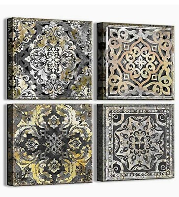 #ad Boho Canvas Wall Art 4 Pieces Framed Artwork Ready to Hang for Bedroom Bathroom $50.00