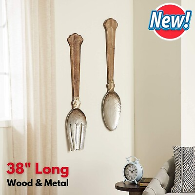 #ad Rustic Metal Utensils Spoon amp; Fork Wall Art Decor Farmhouse Kitchen Dinning Room $129.14
