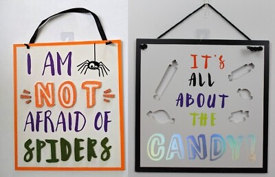 #ad #ad 2 SET CUTE HALLOWEEN SIGNS Wall Door Decoration Party Candy Spiders Kids NEW $26.95