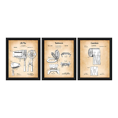 #ad Bathroom Wall Art Decor Framed Patent Print All The Essentials Showing Toilet $37.99