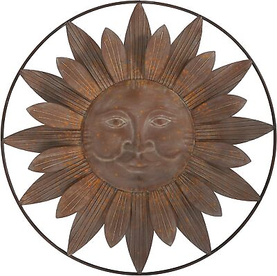 #ad Metal Sun Home Wall Decor Sculpture with Distressed Copper Like FinishBrown $42.62