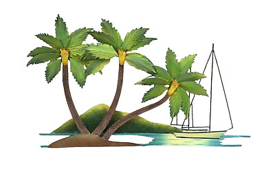 #ad Paradise Palm Tree Sailboat Tropical Beach Metal Home Indoor Outdoor Wall Art $64.99