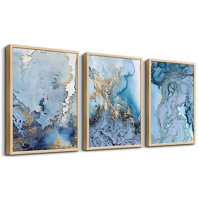#ad Natural Wood Framed Abstract Paintings Canvas Wall Art For Living Room Bedroo... $69.90