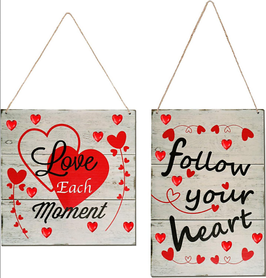 #ad Wood Wall Hanging Signs Home Decor Love Weddings Valentines Engagement 2 Pack $9.10