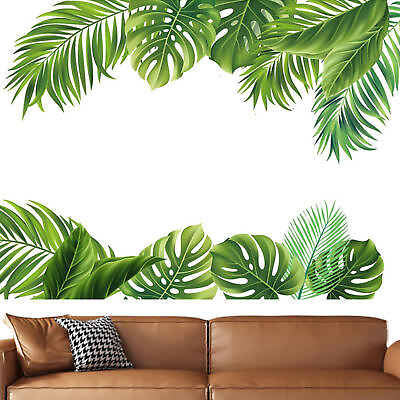 #ad 2Pcs Green Tropical Plants Wall Stickers Self Adhesive Removable Reusable Leaf $12.89