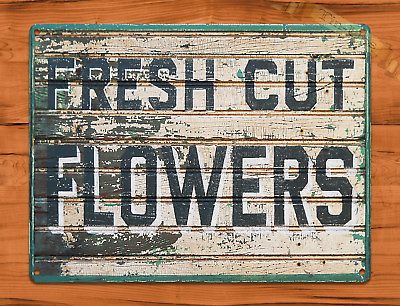 #ad #ad TIN SIGN quot;Fresh Cut Flowersquot; Rustic Kitchen Wall Decor Florists Daisy Roses $7.35
