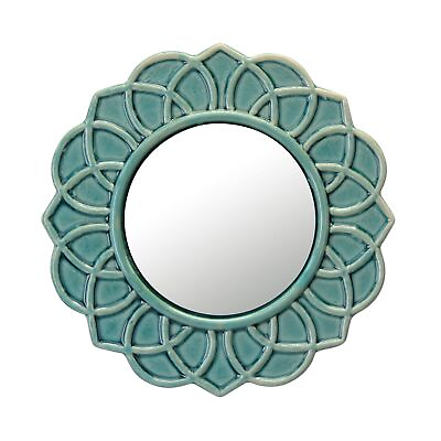 #ad Turquoise 9 Round Ceramic Wall Mirror Decorative Accent for Living Room Bedroom $20.98