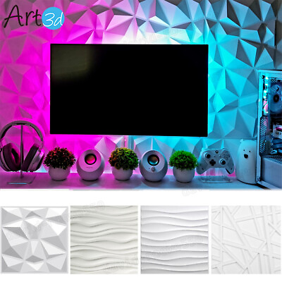 #ad 3D PVC Wall Panels Textured Diamond Design 12 Tiles 35 SF White WaterProof $38.99