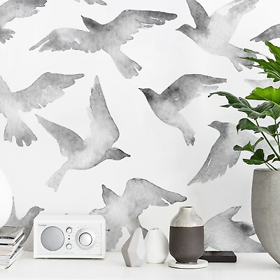 #ad Gray Abstract Bird Non Woven wallpaper animals watercolor delicate Traditional $260.95